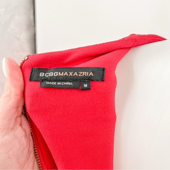 BCBG MAXAZRIA Tulip Dress Round Neck Sleeveless Fit'N Flare Jersey Red - Picture 4 of 4